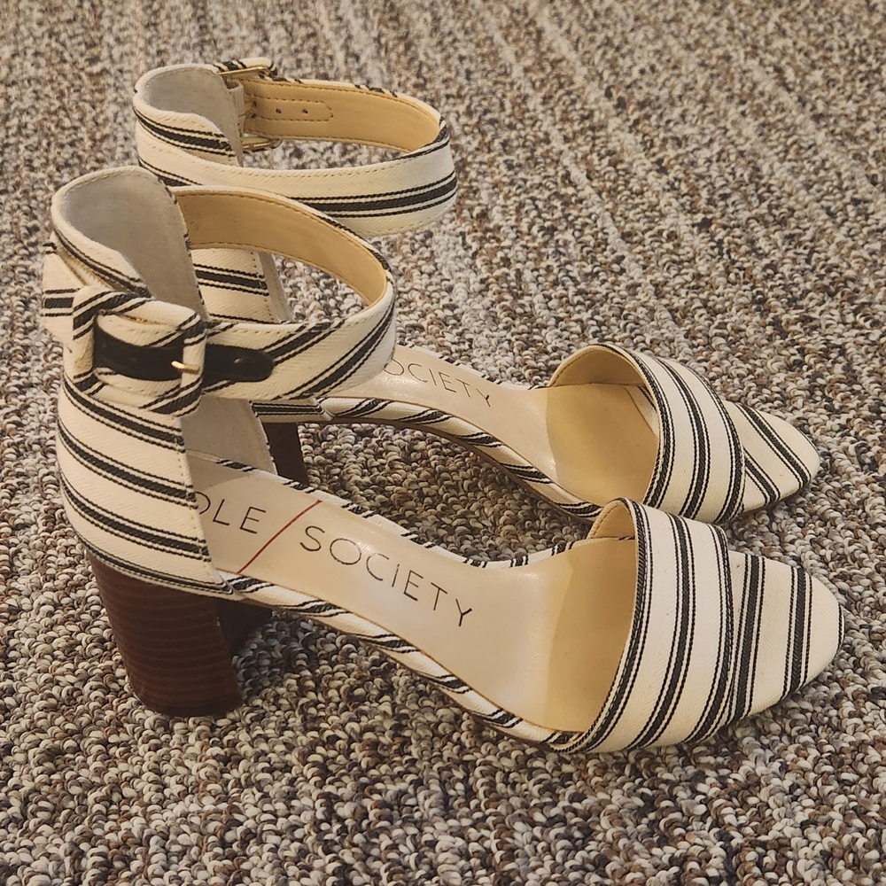Sole Society Black and Cream Heels with Strappy Design